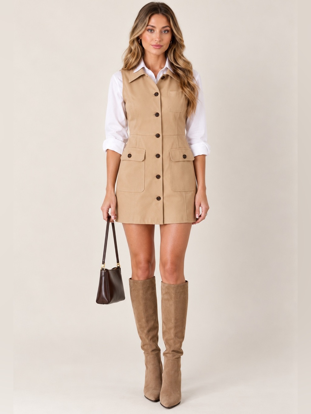 Dolce Cabo Vegan Leather Utility Shirt Dress Honey Size M NWT